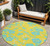 8' Yellow And Aqua Round Floral Washable Indoor Outdoor Area Rug