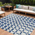 8' X 10' Navy Blue And Ivory Geometric Washable Indoor Outdoor Area Rug