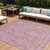 9' X 12' Pink And Ivory Damask Washable Indoor Outdoor Area Rug