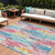 9' X 12' White Pink And Teal Blue Striped Washable Indoor Outdoor Area Rug