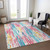 9' X 12' White Pink And Teal Blue Striped Washable Indoor Outdoor Area Rug