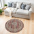 4' Ivory And Red Floral Distressed Round Rug