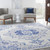 8' X 10' Ivory Blue and Gray Floral Medallion Distressed Non Skid Area Rug