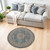 4' Blue And Beige Floral Distressed Round Rug