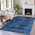 9' X 12' Blue And Charcoal Floral Washable Indoor Outdoor Area Rug
