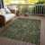 9' X 12' Olive Green And Charcoal Damask Washable Indoor Outdoor Area Rug