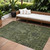 9' X 12' Olive Green And Charcoal Damask Washable Indoor Outdoor Area Rug