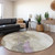 8' Taupe And Lavender Round Abstract Washable Indoor Outdoor Area Rug