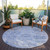 8' Sky Blue Ivory And Gray Round Damask Washable Indoor Outdoor Area Rug