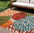 7' X 10' Ivory Green Blue Orange And Red Floral Indoor Outdoor Area Rug