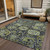 3' X 5' Fern Green And Blue Damask Washable Indoor Outdoor Area Rug