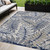 5' X 8' Navy Blue And Ivory Botanical Leaves Indoor Outdoor Area Rug