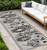 8' Black And White Floral Indoor Outdoor Runner Rug