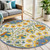 4' Ivory Blue Yellow And Orange Round Floral Indoor Outdoor Area Rug