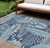 9' X 12' Navy Blue And Ivory Palm Leaf Indoor Outdoor Area Rug