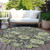 8' Fern Green And Blue Round Damask Washable Indoor Outdoor Area Rug