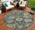 8' Fern Green And Blue Round Damask Washable Indoor Outdoor Area Rug