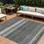 9' X 12' Taupe Beige And Pewter Striped Washable Indoor Outdoor Area Rug