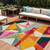 9' X 12' Ivory Orange And Burgundy Geometric Washable Indoor Outdoor Area Rug