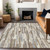 8' X 10' Ivory And Beige Striped Washable Indoor Outdoor Area Rug