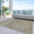 9' X 12' Beige Striped Washable Indoor Outdoor Area Rug