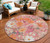 8' Blush Pink And Orange Round Floral Washable Indoor Outdoor Area Rug