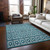 8' X 10' Teal Blue And Ivory Geometric Washable Indoor Outdoor Area Rug