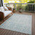 9' X 12' Aqua Damask Washable Indoor Outdoor Area Rug