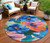 8' Navy Blue And Sky Blue Round Floral Washable Indoor Outdoor Area Rug