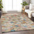 5' X 8' Terra Cotta Beige And Teal Blue Geometric Washable Indoor Outdoor Area Rug