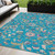 5' X 8' Teal Blue Ivory And Pink Floral Washable Indoor Outdoor Area Rug
