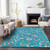 5' X 8' Teal Blue Ivory And Pink Floral Washable Indoor Outdoor Area Rug