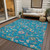 5' X 8' Teal Blue Ivory And Pink Floral Washable Indoor Outdoor Area Rug
