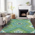 5' X 8' Lime Green Aqua And Ivory Tribal Washable Indoor Outdoor Area Rug