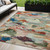 5' X 8' Green Teal Blue And Terra Cotta Abstract Washable Indoor Outdoor Area Rug