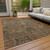 9' X 12' Brown Charcoal And Brick Red Damask Washable Indoor Outdoor Area Rug