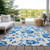9' X 12' White And Denim Blue Floral Washable Indoor Outdoor Area Rug