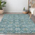 8' X 10' Teal Blue Gray And Gold Floral Washable Indoor Outdoor Area Rug