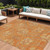 10' X 14' Orange Gray And Beige Floral Washable Indoor Outdoor Area Rug