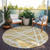 8' Gold And Ivory Round Geometric Washable Indoor Outdoor Area Rug