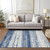 10' X 14' Navy Blue And Ivory Striped Washable Indoor Outdoor Area Rug
