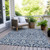 10' X 14' Navy Blue And Ivory Damask Washable Indoor Outdoor Area Rug