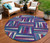 8' Purple Ivory And Teal Blue Round Geometric Washable Indoor Outdoor Area Rug