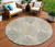 8' Beige Taupe And Artichoke Green Round Floral Washable Indoor Outdoor Area Rug