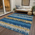 9' X 12' Navy Blue Gold And Ivory Striped Washable Indoor Outdoor Area Rug