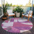 8' Blush And Mauve Round Geometric Washable Indoor Outdoor Area Rug