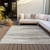 9' X 12' Ivory Brown And Gray Striped Washable Indoor Outdoor Area Rug