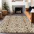 8' X 10' Ivory Brown And Red Floral Washable Indoor Outdoor Area Rug