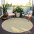 8' Gold And Ivory Round Geometric Washable Indoor Outdoor Area Rug