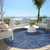 8' Navy Blue And Blue Round Southwestern Washable Indoor Outdoor Area Rug